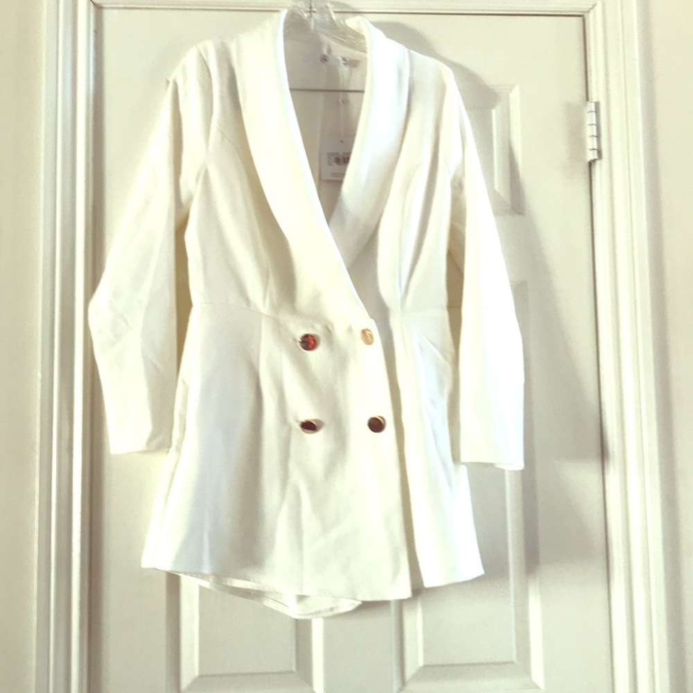 White Deep V Military Buttoned Romper